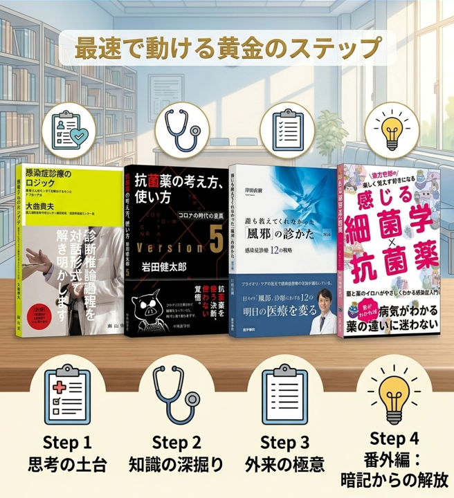 2026年版 感染症のおすすめ本 研修医向け 黄金の4ステップ 比較画像